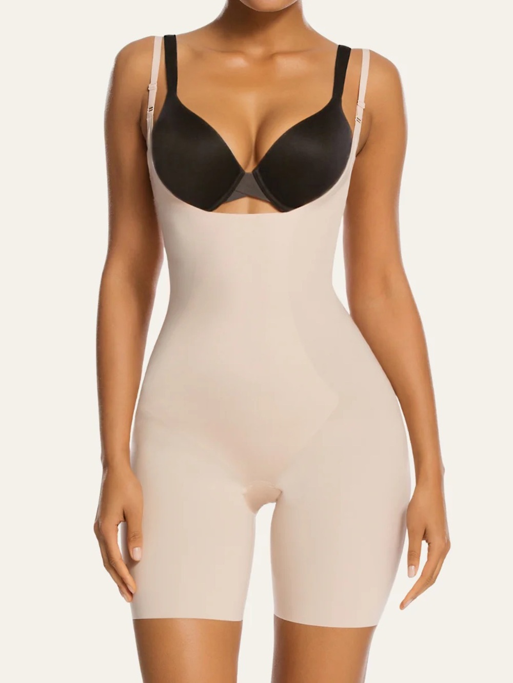 SHAPERX Seamless Adjustable Straps Tummy Control Shorts Bodysuit Beige